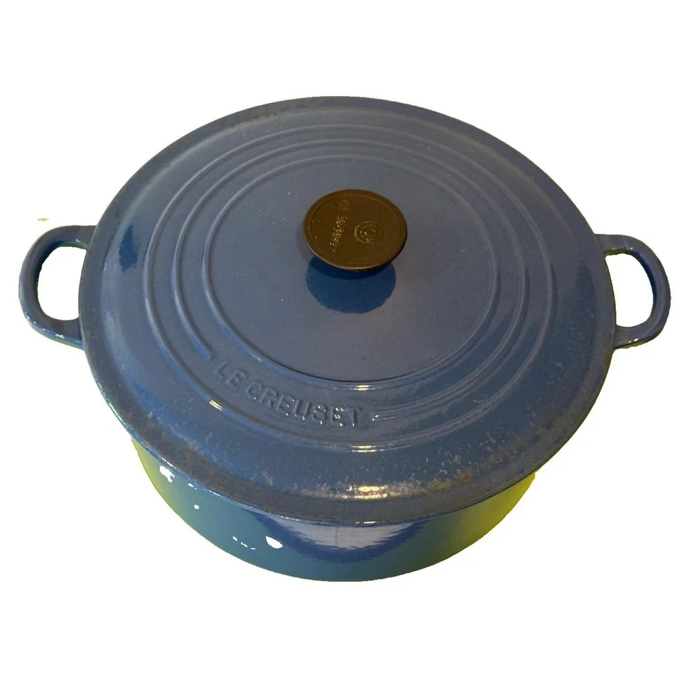 Vintage Le Creuset Cobalt Blue Round Cast Iron Dutch Oven Pot 28 7.25 Qt France